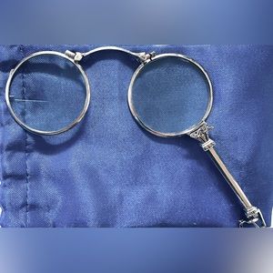 Antique Lorgnette, silver opera glasses with sterling chain.